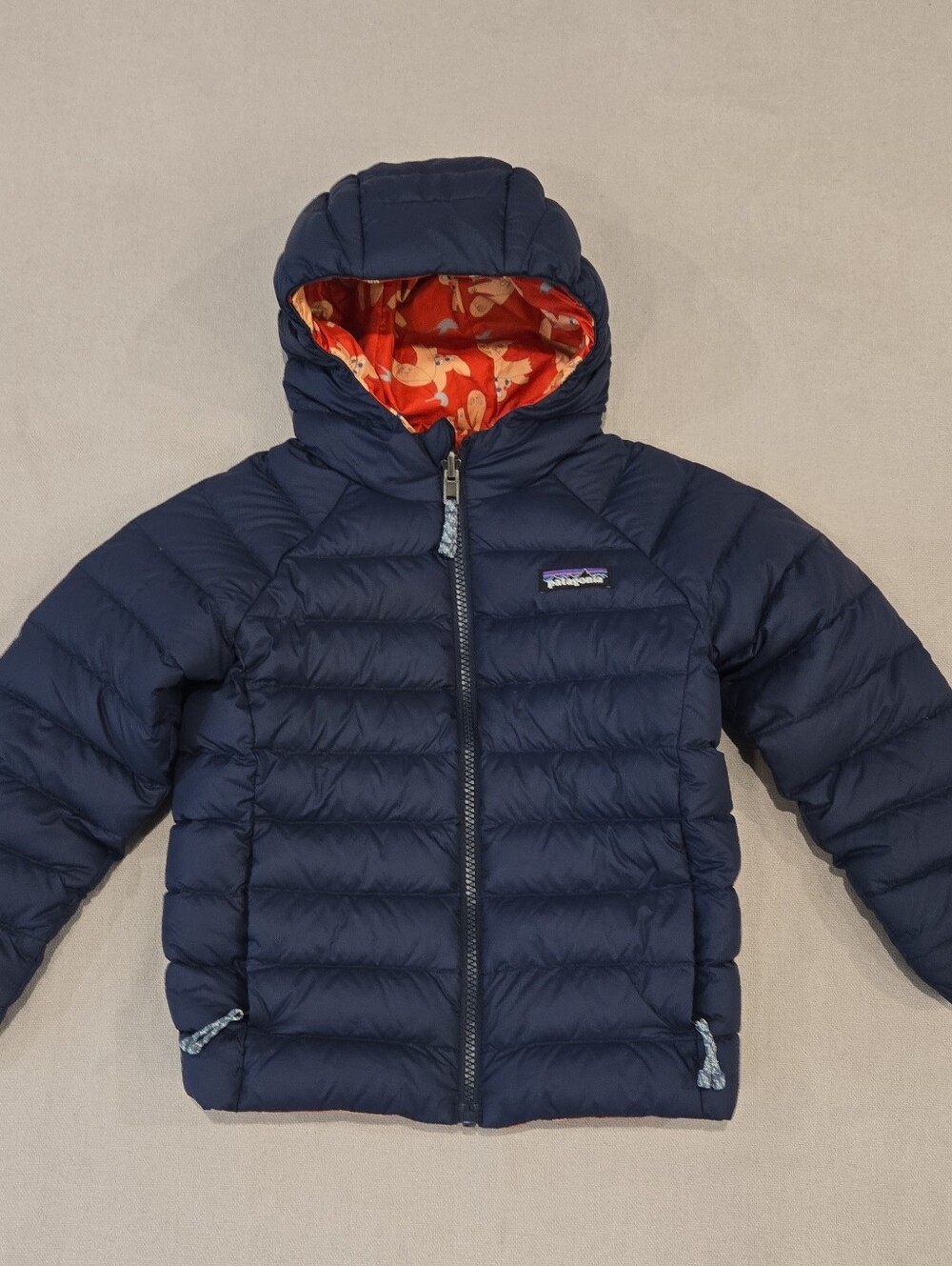 Patagonia Toddler Kids Reversible Down Sweater Jacket Tan Fox 5T HTF